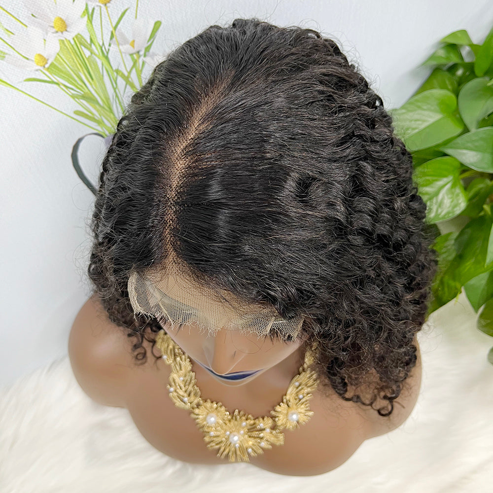 5*5 HD Lace Wig Jerry Curl Natural Human Hair Lace Wigs Color NC 250% Density 12inch