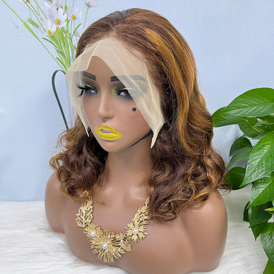 Double Drawn 13*4 Lace Wig Loose Body Wave Natural Human Hair Lace Wigs Piano Color P4/30 14"