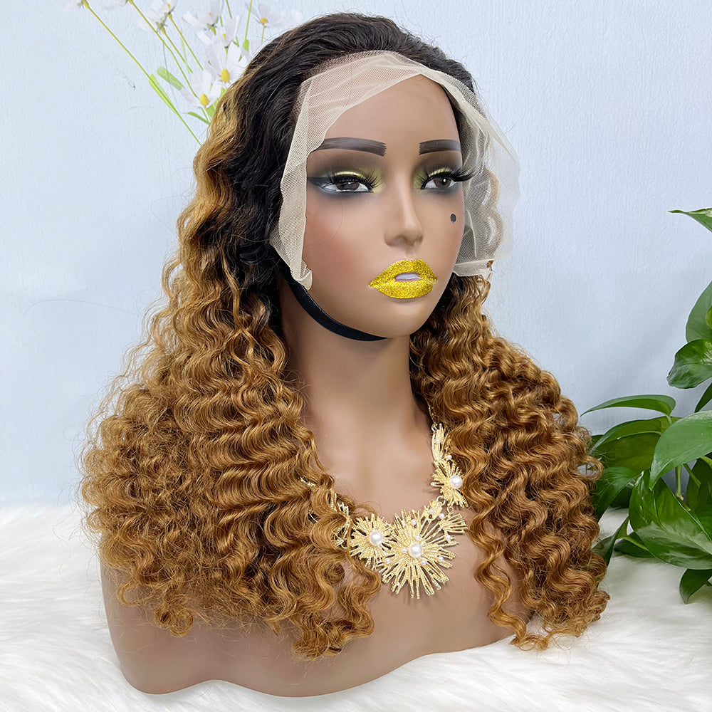 13*4 Lace Wig Deep Wave Natural Virgin Human Hair Lace Wigs Color T1B/30# 250% Density