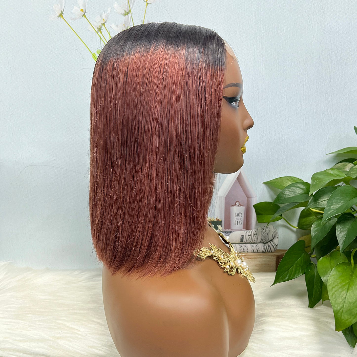 Super Double Drawn 2*6 Lace Bob Wig Human Hair Lace Wig Color T1B/33# Straight