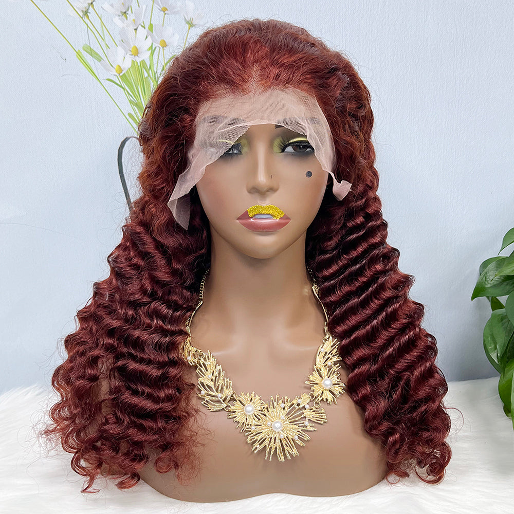 13*4 Lace Wig Deep Wave Natural Human Hair Lace Wigs Color 33# 200% Density