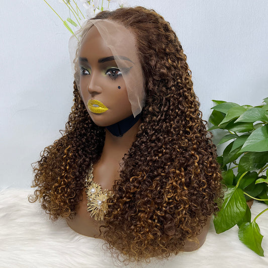 Double Drawn 13x4 Glueless Wig Pixie Curl Natural Human Hair Lace Wigs Piano Color P4/30 250% Density