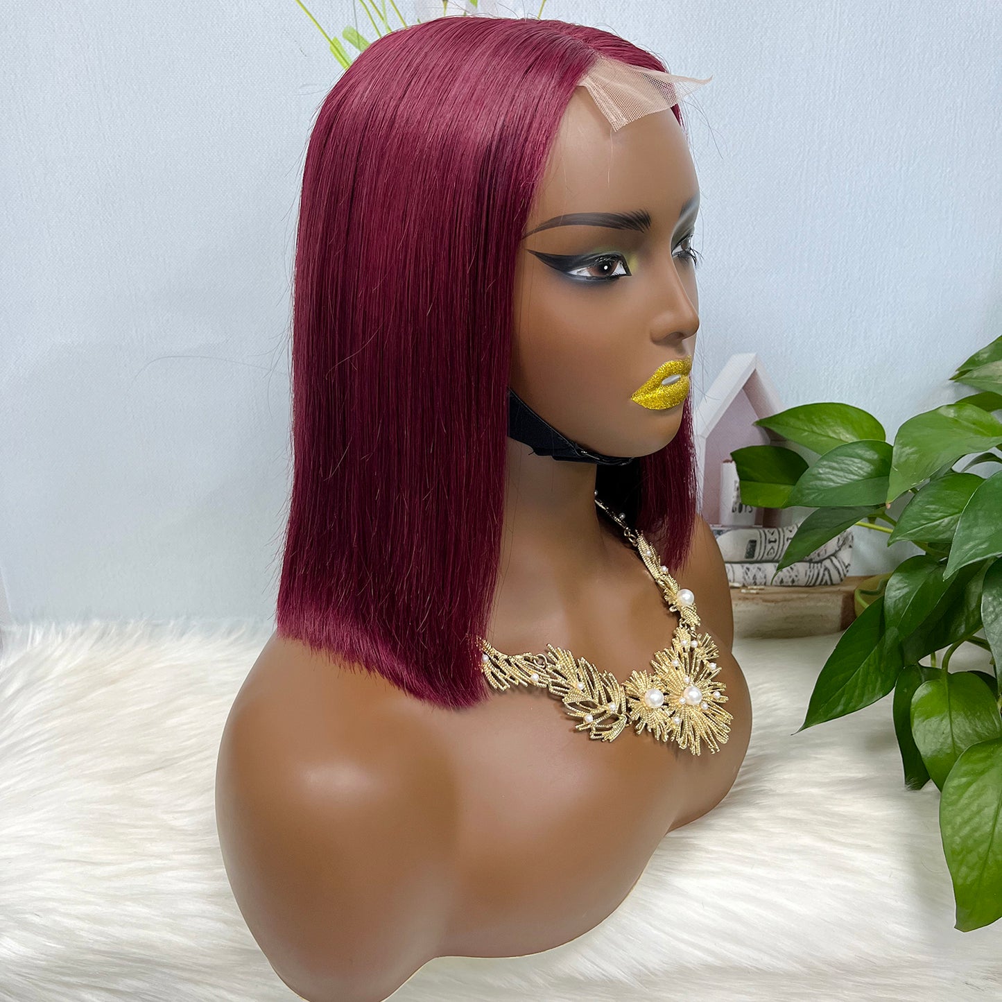 Super Double Drawn 2*6 Lace Bob Wig Human Hair Lace Wig Color 99J Straight