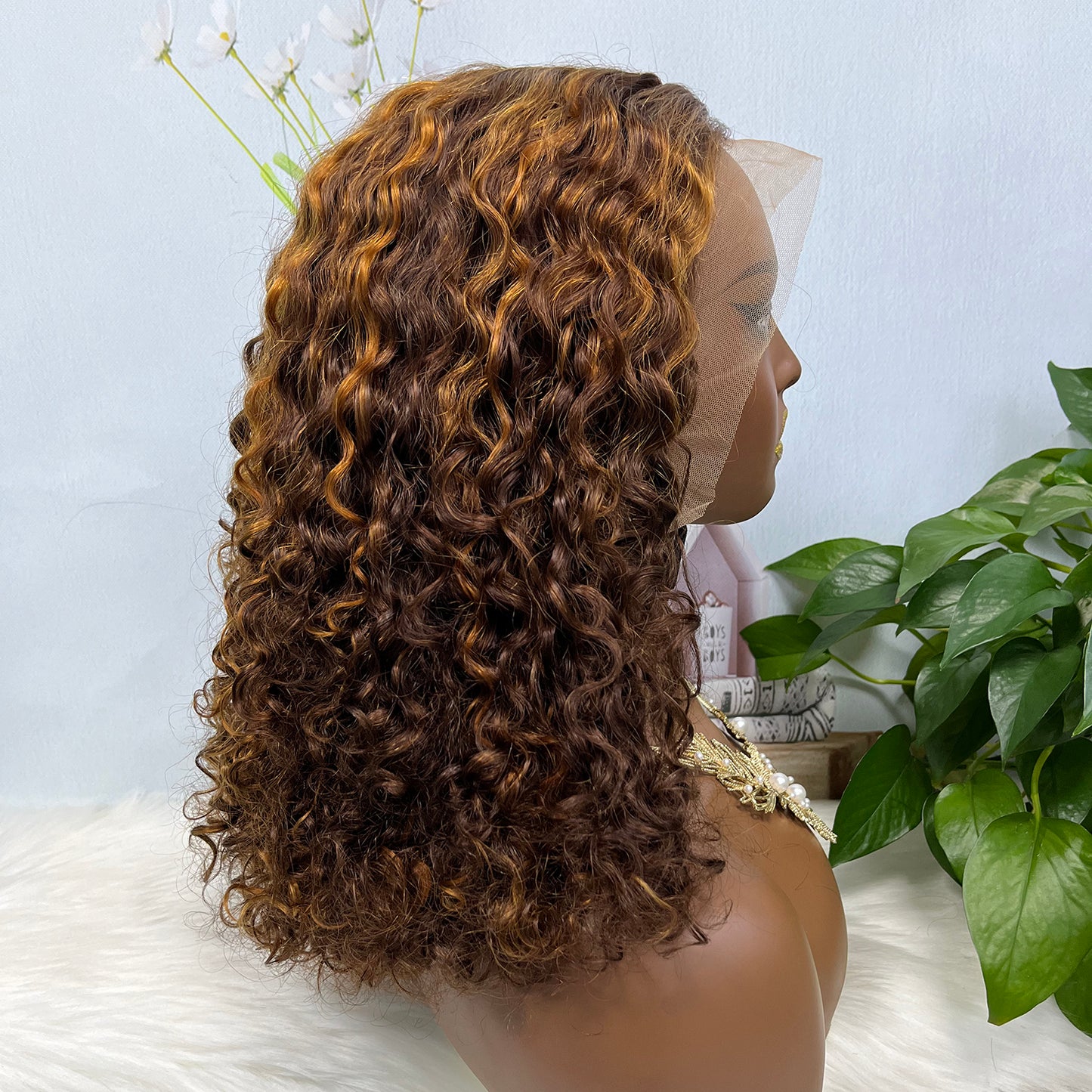 Double Drawn 13*4 Glueless Wig Pissy Curl Natural Human Hair Lace Wig Piano Color P4/30 250% Density