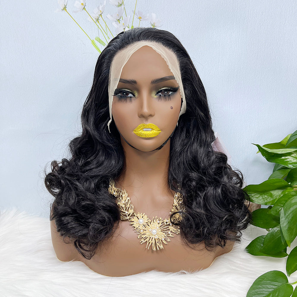 Double Drawn 13*4 Lace Wig Loose Wave Natural Human Hair Lace Wig Color NC 300% Density