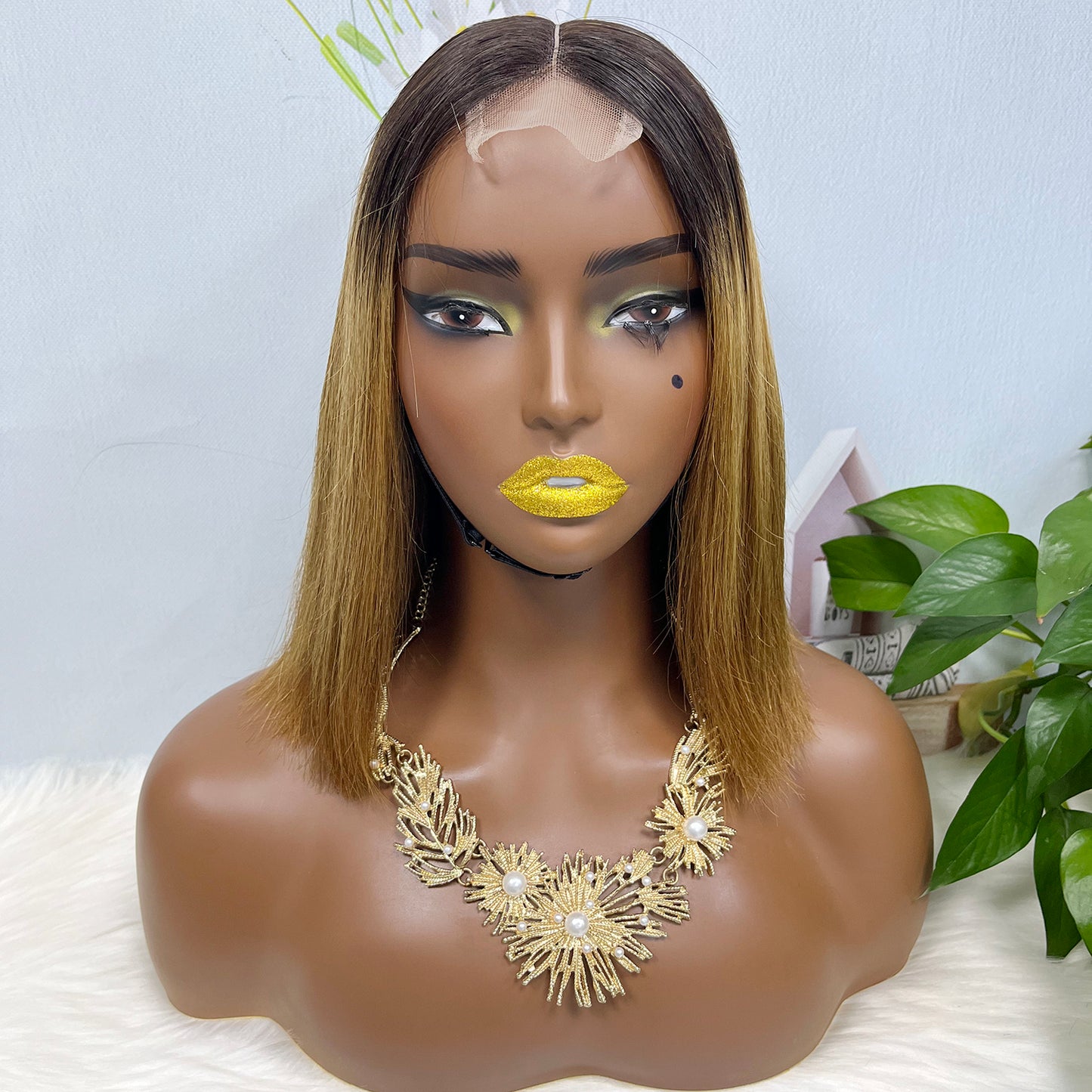 Super Double Drawn 2*6 Lace Bob Wig Human Hair Lace Wig Color T1B/30# Straight
