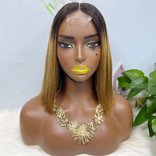 Super Double Drawn 2*6 Lace Bob Wig Human Hair Lace Wig Color T1B/30# Straight
