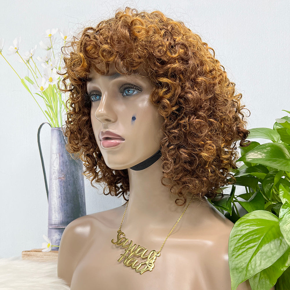 DD Machine Wig Italien Curl Perruques de cheveux humains naturels Couleur P4/27