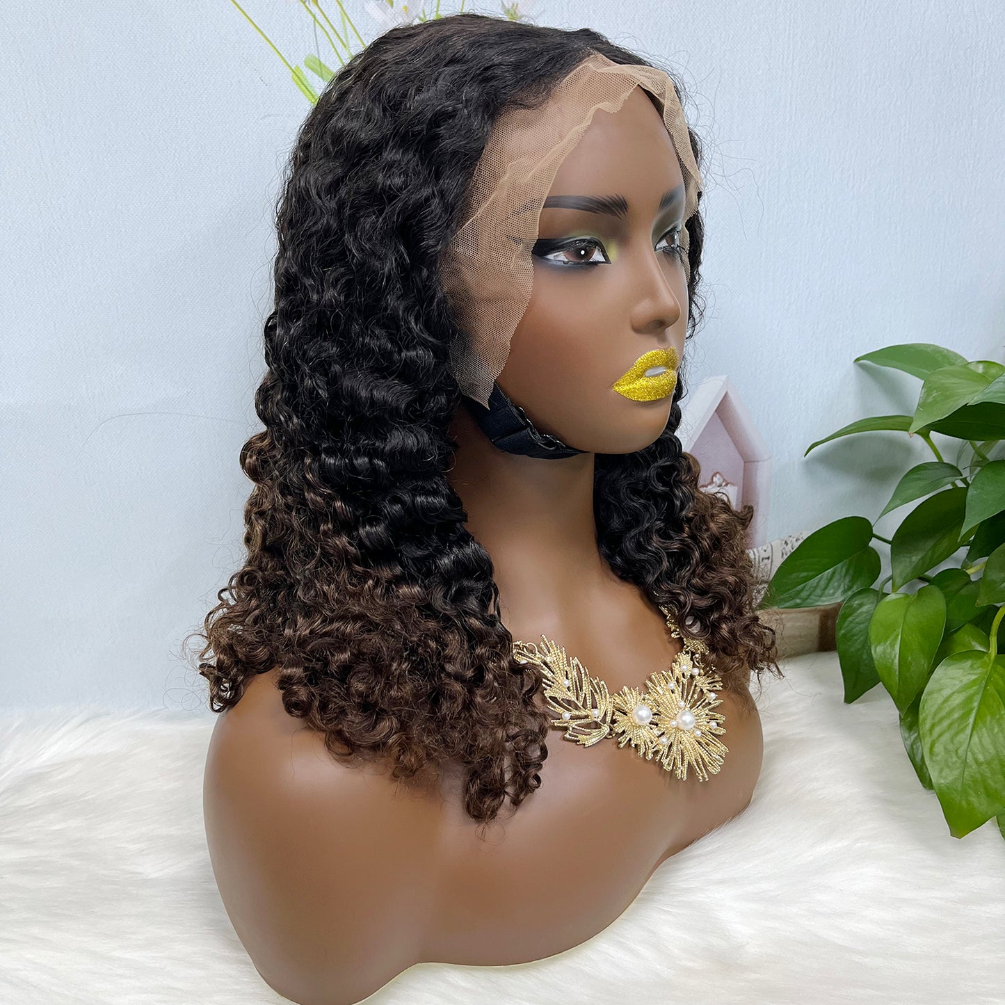 Double Drawn 13*4 Glueless Wig Burmese Curl Human Hair Wigs Ombre Color T1B/4 250% Densisty