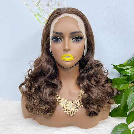 Double Drawn 13*4 Lace Wig Loose Wave Natural Human Hair Lace Wig Color 4# 300% Density