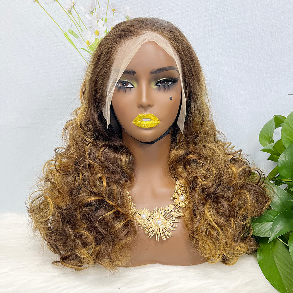 DD 13*4 Lace Wig Fumi Natural Human Hair Lace Wigs Color P4/27# 250% Density