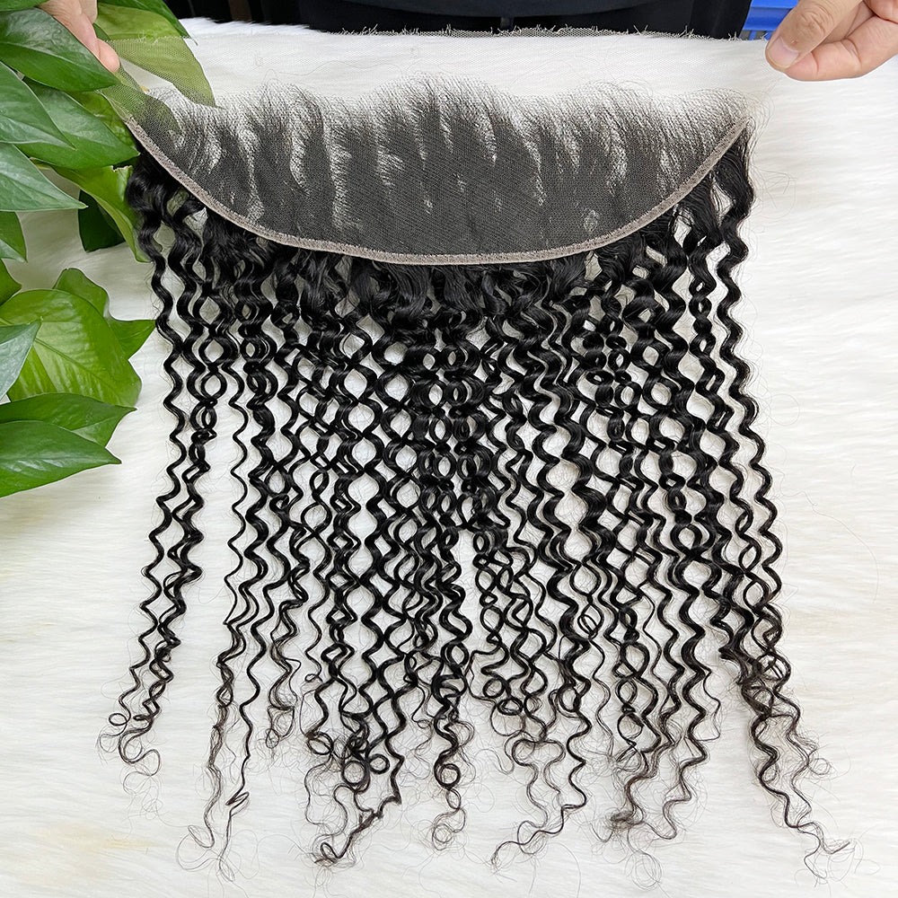13*4 HD Lace Frontal Jerry Curl 100% Natural Human Hair Natural Color 10"-26"