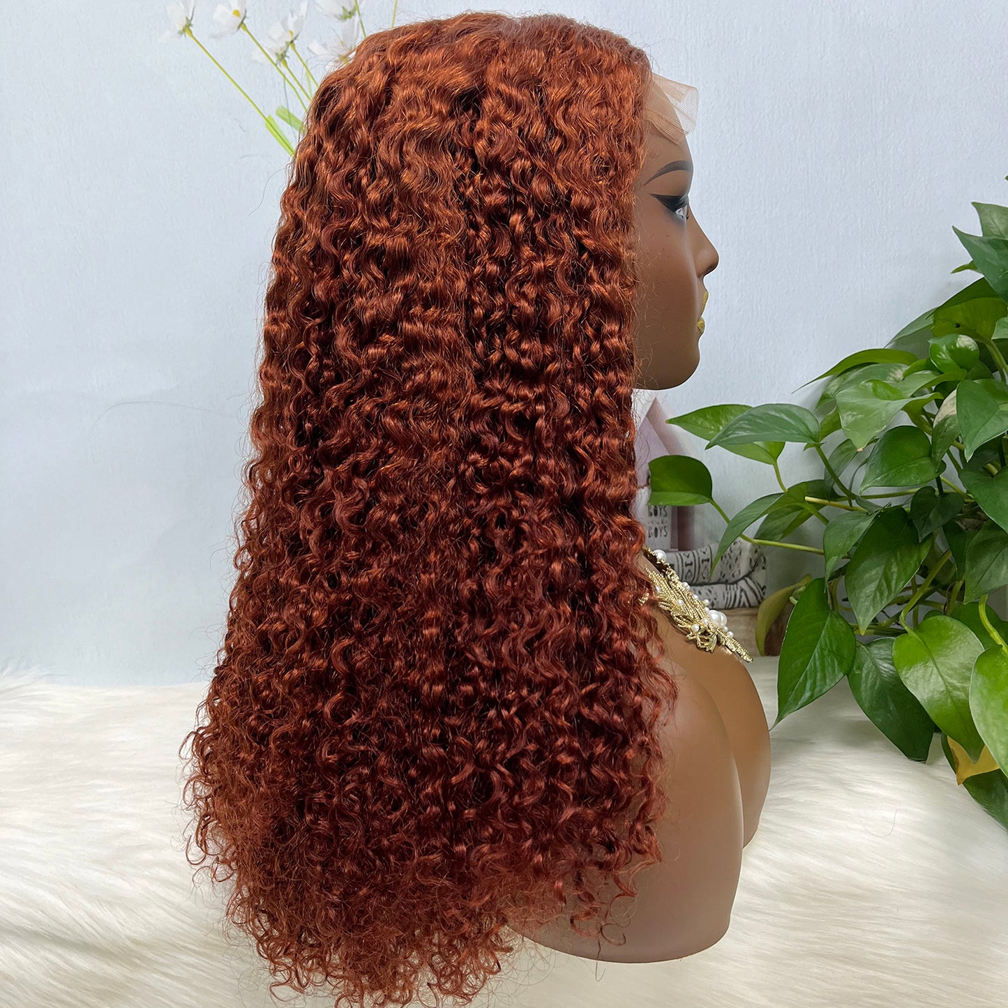 Double Drawn 5x5 Glueless Wig Pixie Curl Natural Human Hair Lace Wigs Ginger Color 33# 20inch