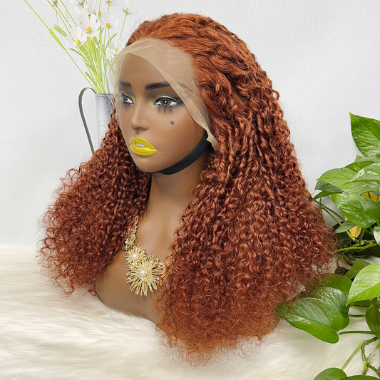 Double Drawn 13x4 Glueless Wig Pixie Curl Natural Human Hair Lace Wigs Color 33# 250% Density