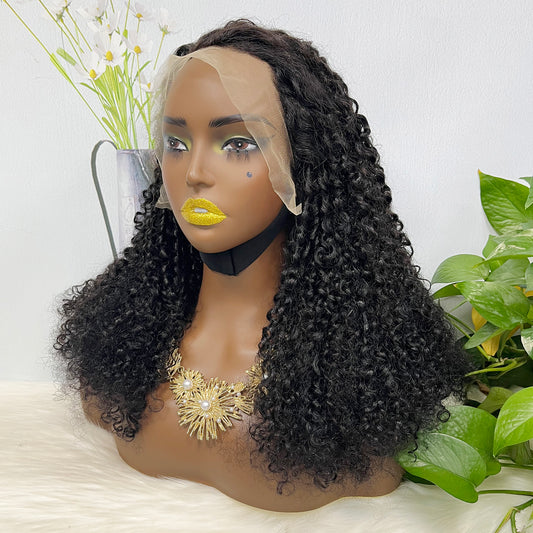 Double Drawn 13x4 Glueless Wig Pixie Curl Natural Human Hair Lace Wigs Natural Color 250% Density