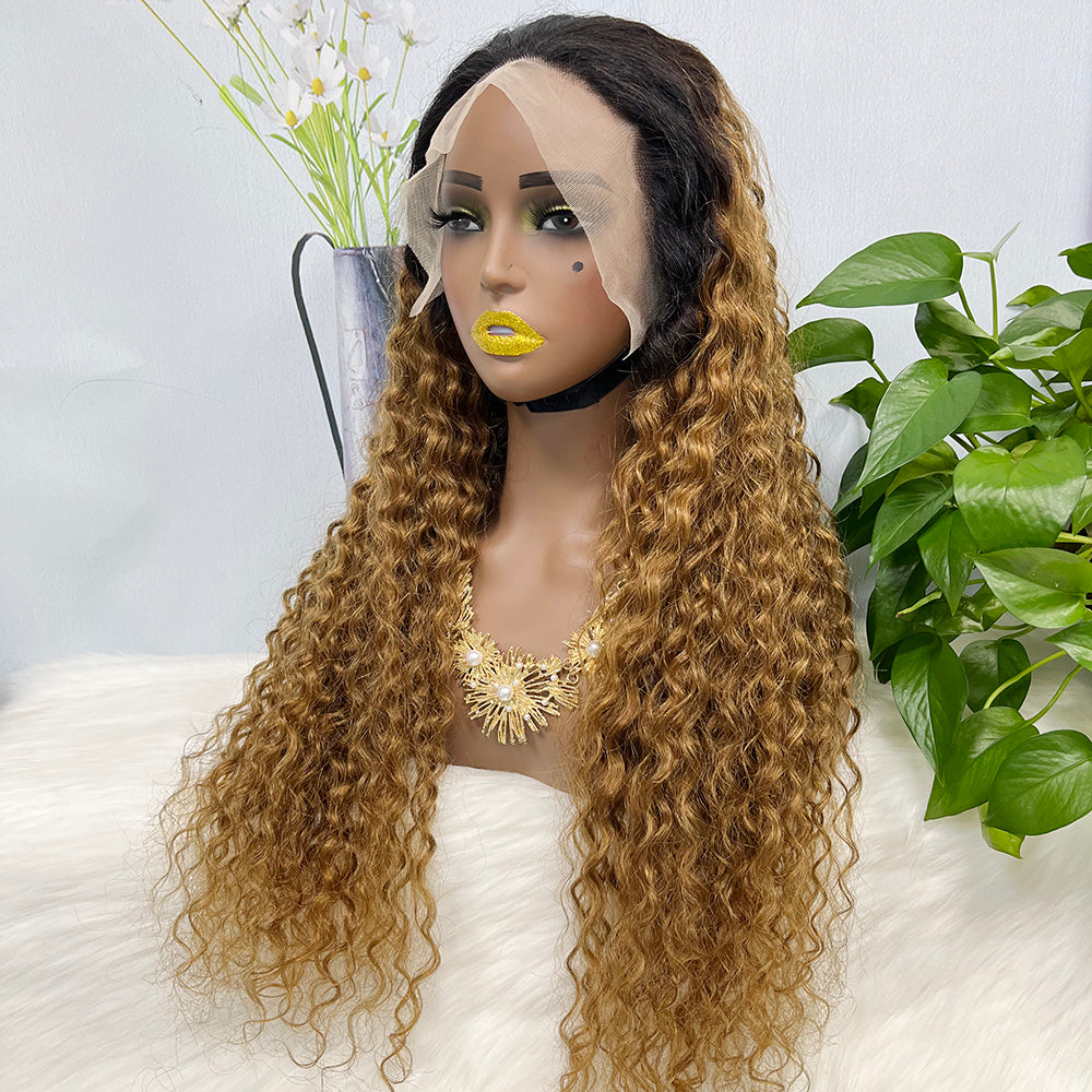 13*4 Lace Wig Water Wave Natural Virgin Human Hair Lace Wigs Color T1B/30# 300% Density