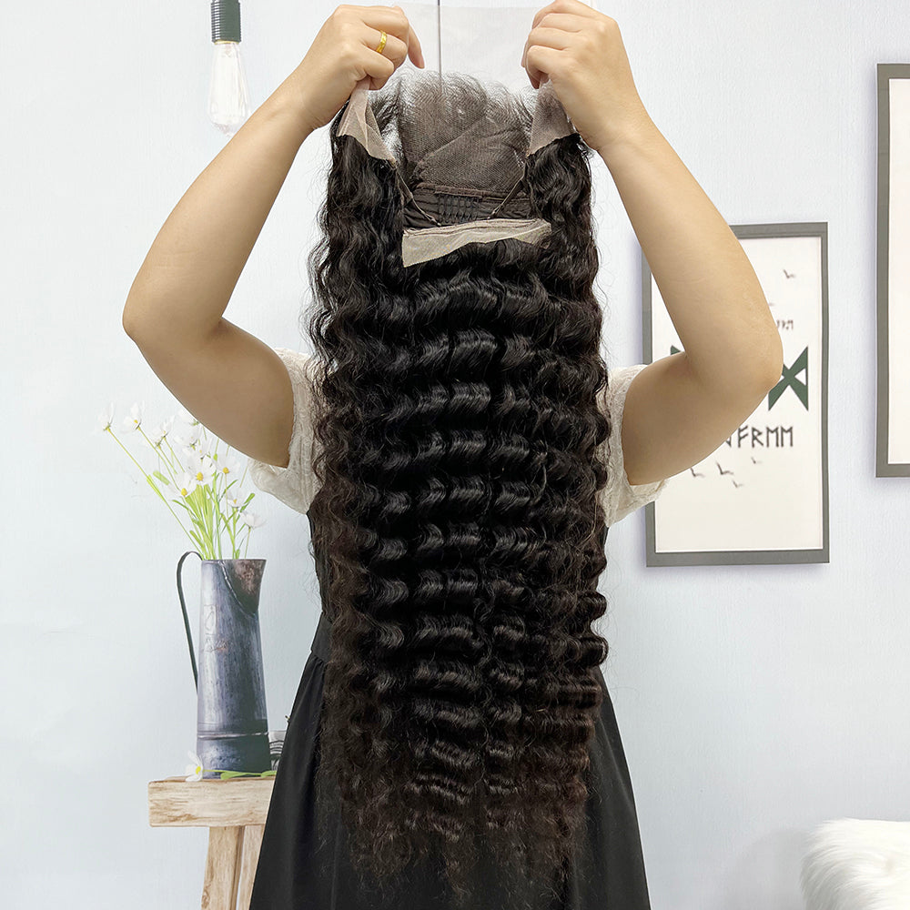 13*4 Lace Wig Deep Wave Natural Color Virgin Human Hair Wigs 200% Density Color NC