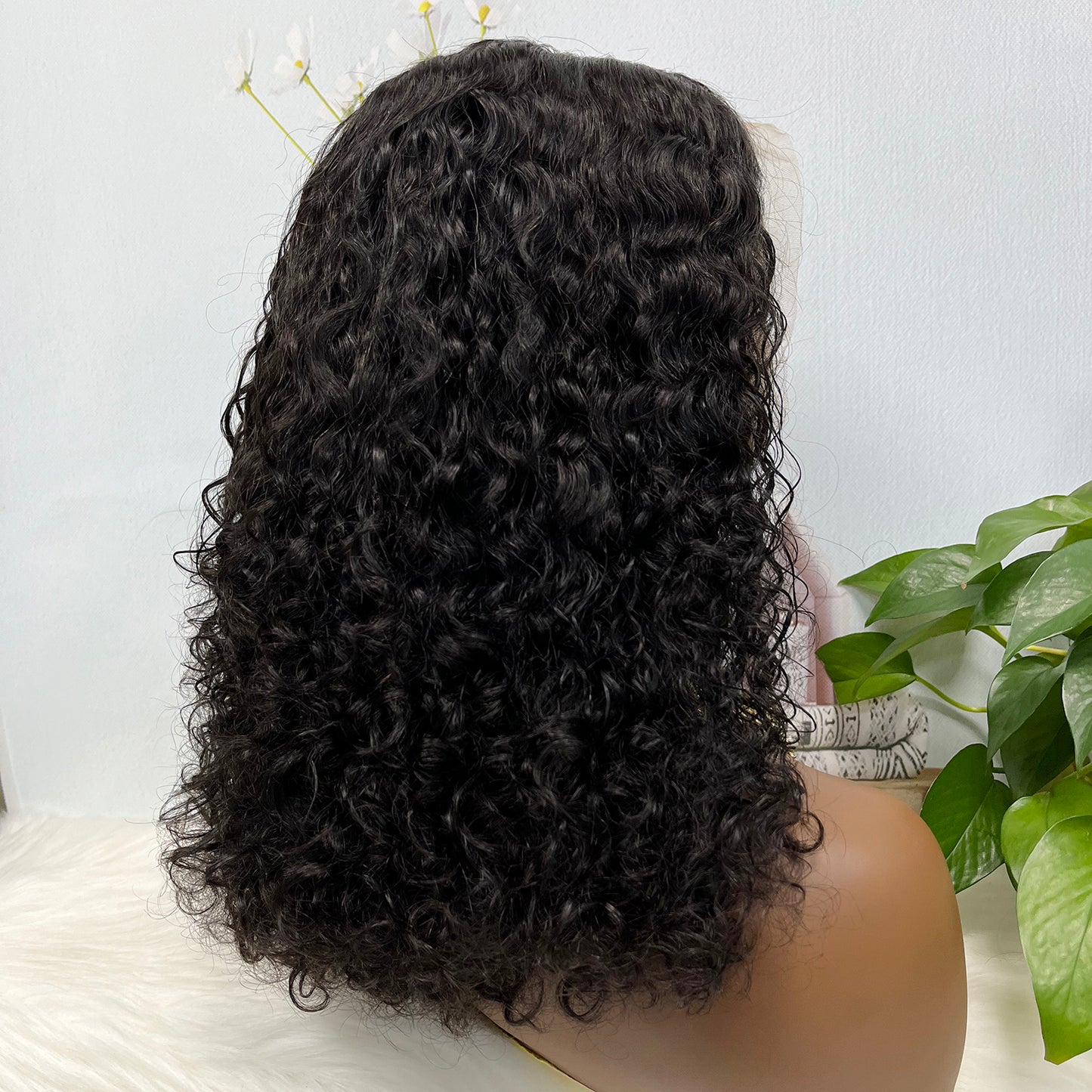 Double Drawn 13*4 Glueless Wig Pissy Curl Natural Human Hair Lace Wig Color 1B 250% Density