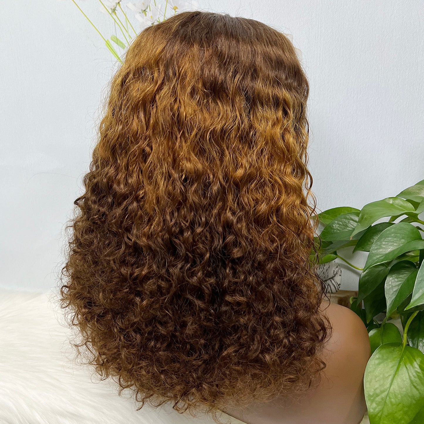 Double Drawn 13*4 Glueless Wig Pissy Curl Natural Human Hair Lace Wig Ombre Color T4/30/4 250% Density