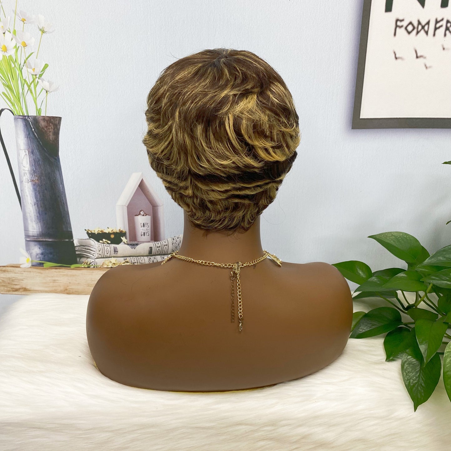 Machine Human Hair Wig Straight Natural Hair Wig 9047 Color 4/27#