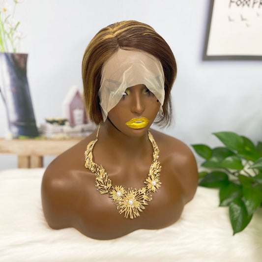 T Lace Wig SX01 Human Hair Wig Natural Hair Wig Color P4/27#