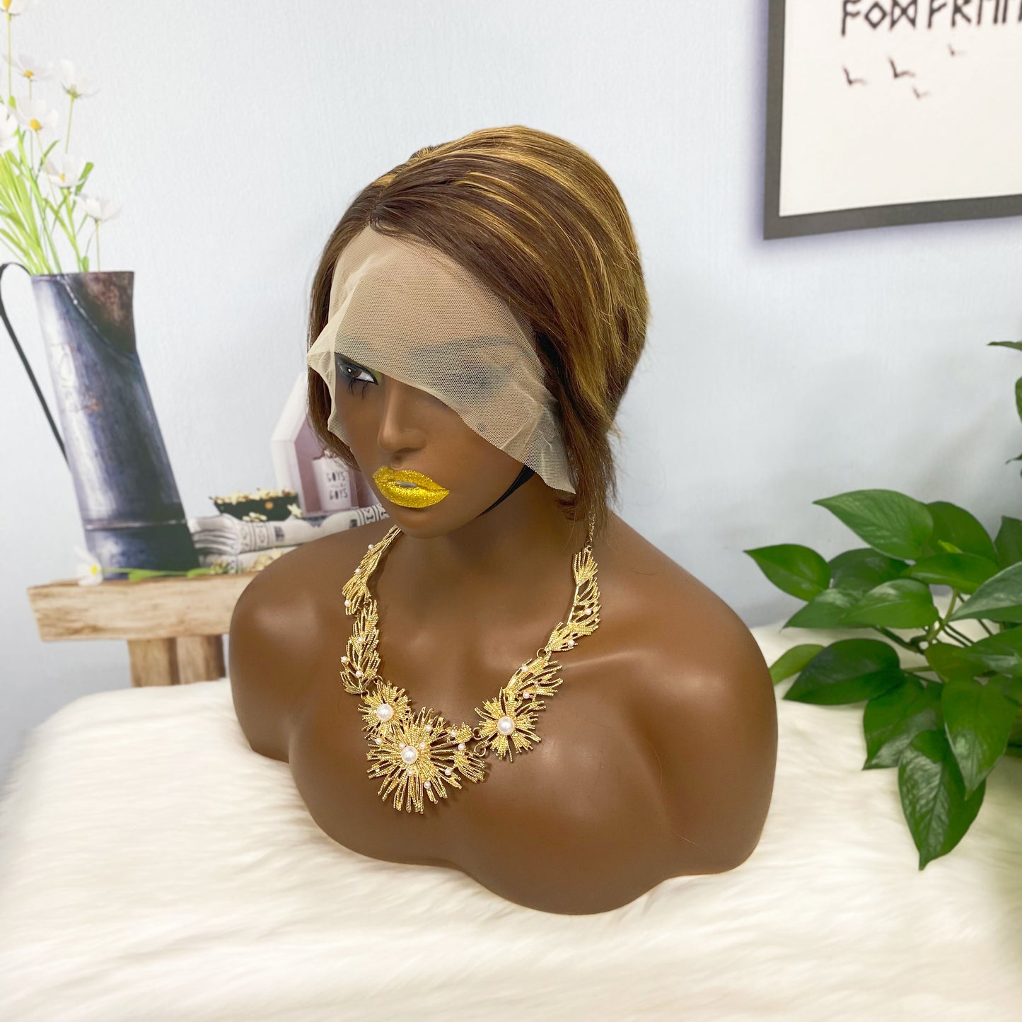 T Lace Wig SX01 Human Hair Wig Natural Hair Wig Color P4/27#