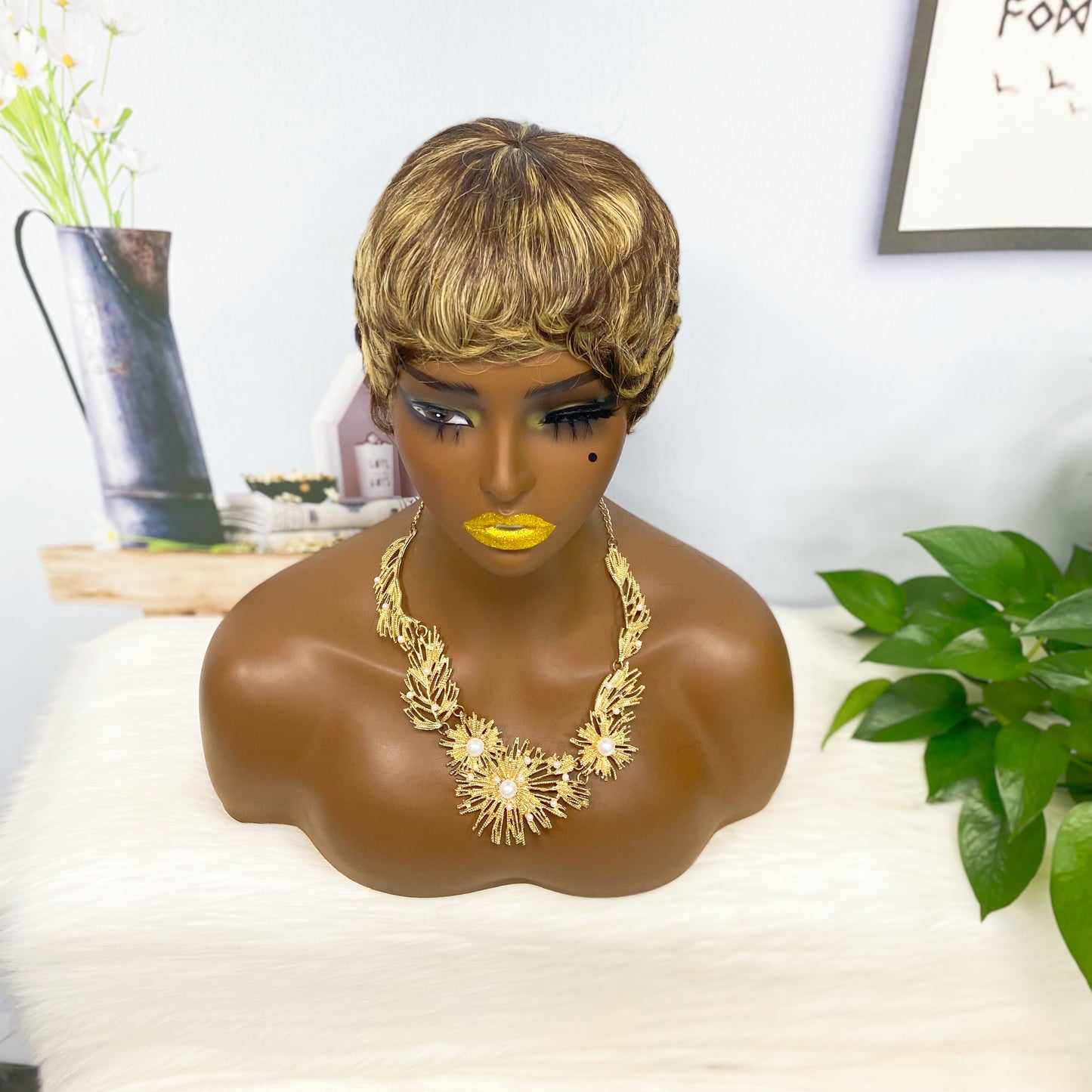 Machine Human Hair Wig Straight Natural Hair Wig 9047 Color 4/27#