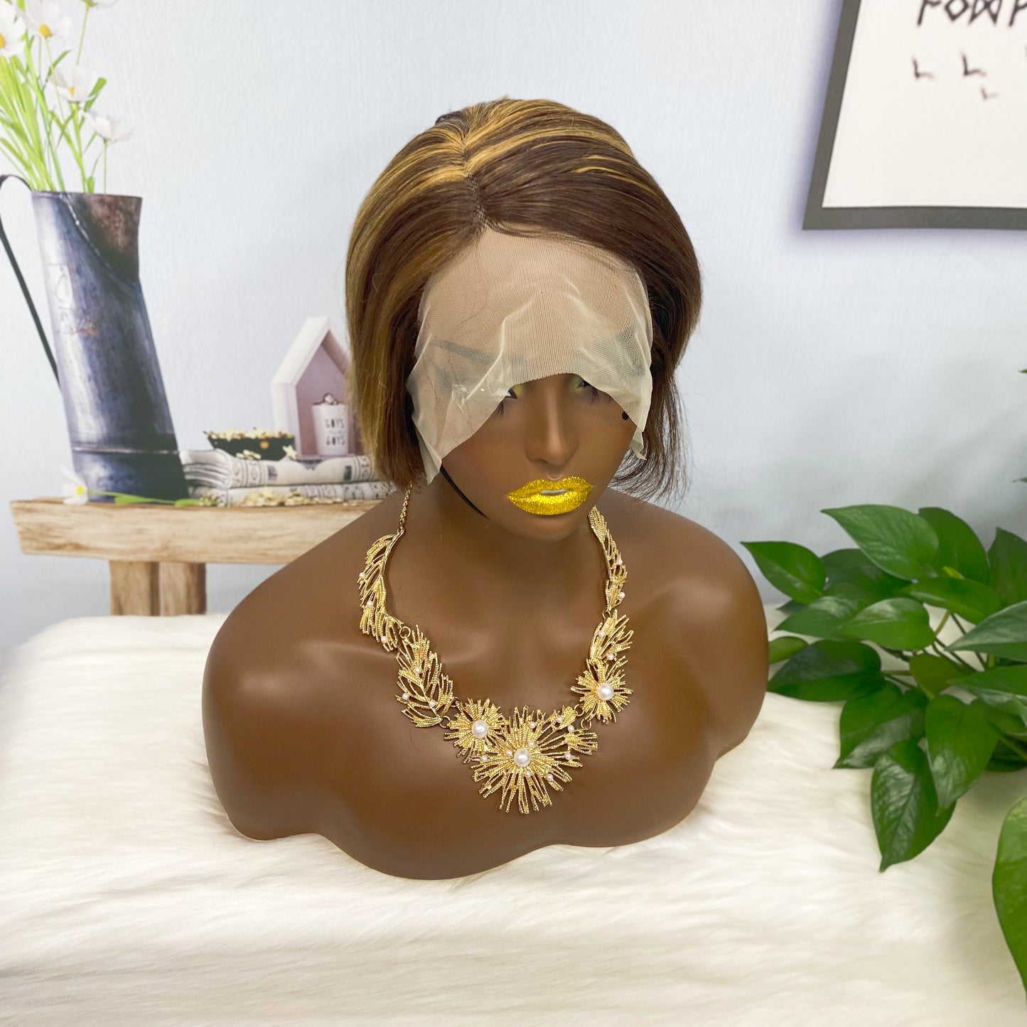 T Lace Wig SX01 Human Hair Wig Natural Hair Wig Color P4/27#
