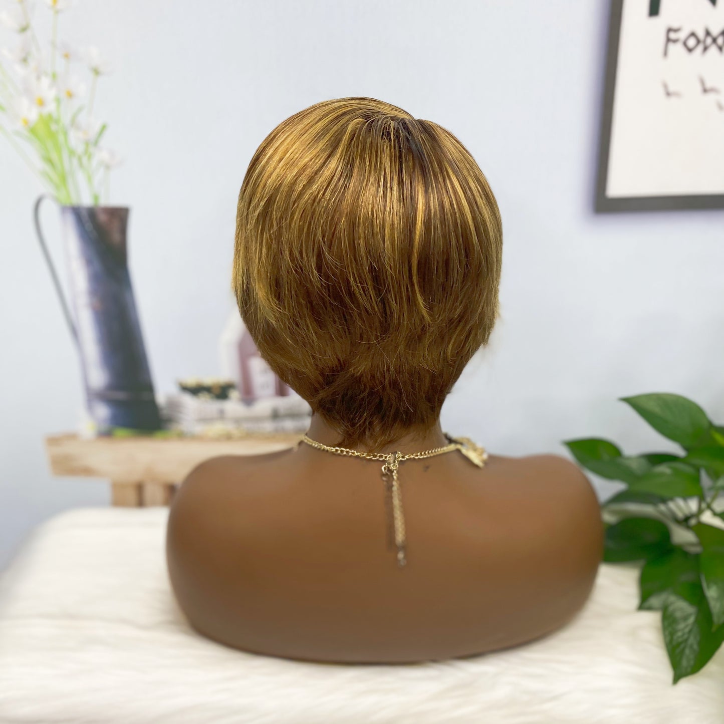 T Lace Wig SX01 Human Hair Wig Natural Hair Wig Color P4/27#