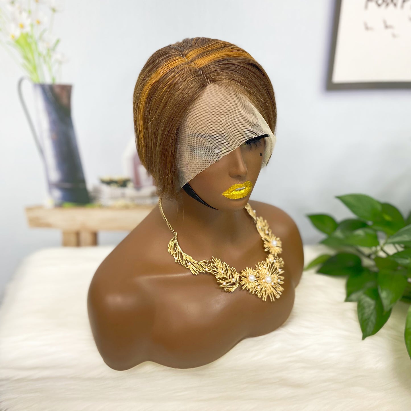 T Lace Wig SX01 Human Hair Wig Natural Hair Wig Color P4/30#