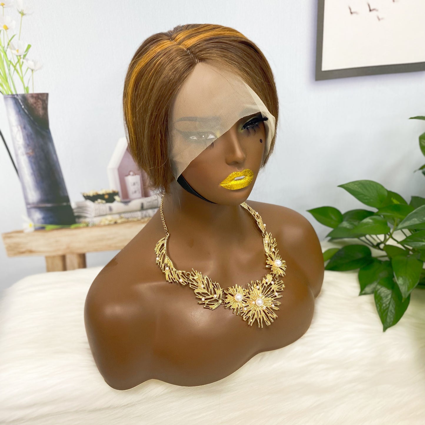 T Lace Wig SX01 Human Hair Wig Natural Hair Wig Color P4/30#