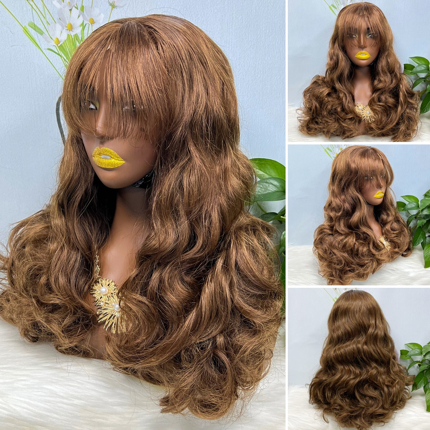 Fringe Double Drawn 5x5 Glueless Lace Wig Loose Wave Human Hair Wigs Ginger Color 33# 20inch