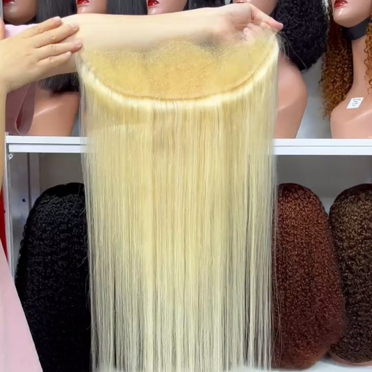13*4 HD Lace Frontal Silky Straight 100% Virgin Natural Human Hair Color 613# 14"-22"