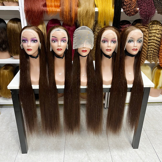 Brown Color P4/27 13*4 Lace Wig Straight Human Hair Wigs 36" 480gram High Density