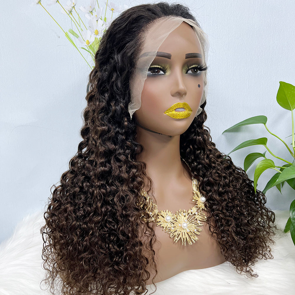 13*4 Lace Wig Water Wave Natural Virgin Human Hair Lace Wigs Color T1B/4# 200% Density