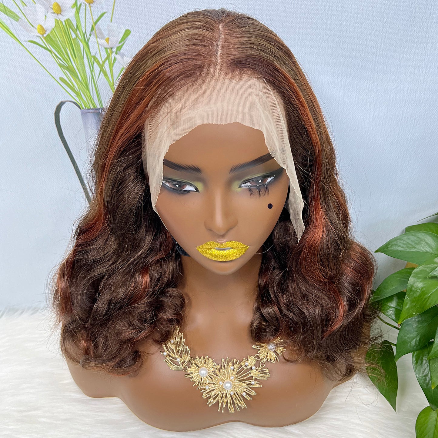 Double Drawn 13*4 Lace Wig Loose Body Wave Natural Human Hair Lace Wigs Piano Color P4/350
