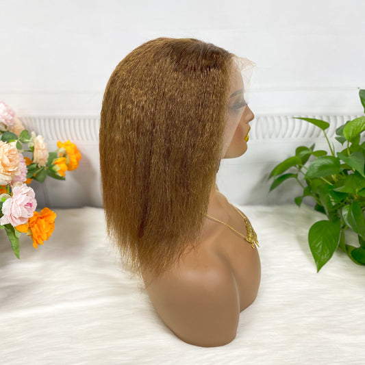 13*4 BoB Wig Kinky Straight Wigs Color 4# 200% Density