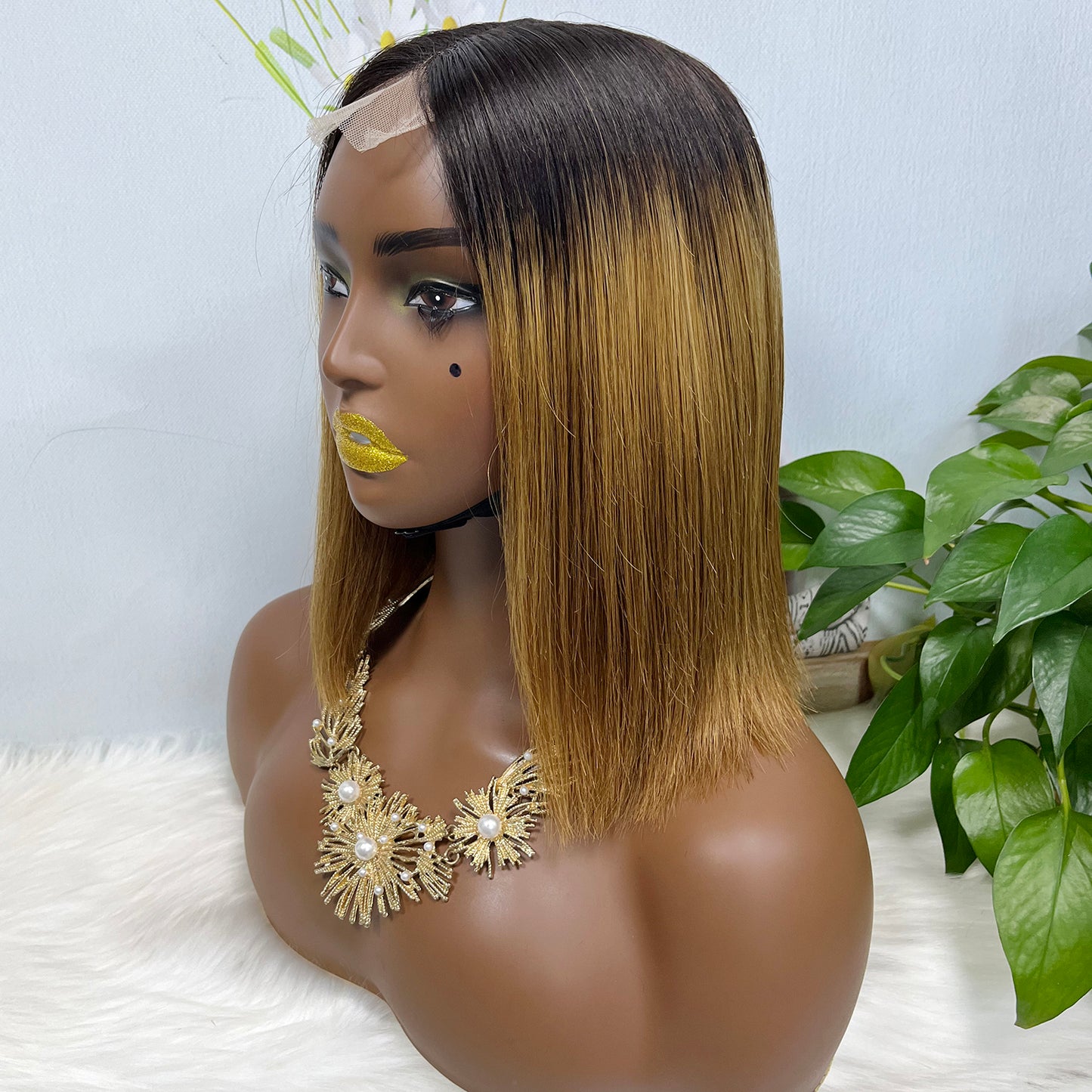 Super Double Drawn 2*6 Lace Bob Wig Human Hair Lace Wig Color T1B/30# Straight