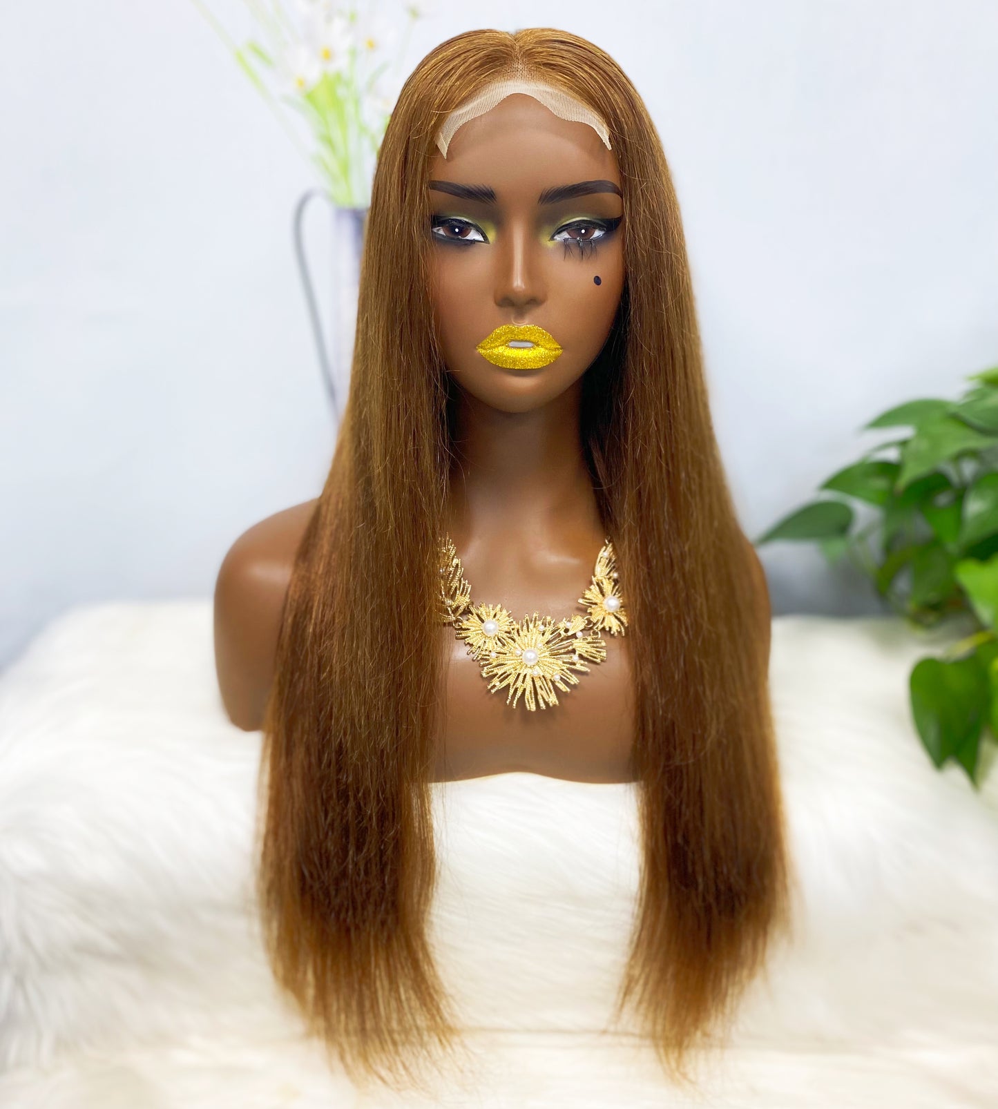 4*4 Lace Wig Straight Color 4# 22" Natural Human Hair Wig 300% Density