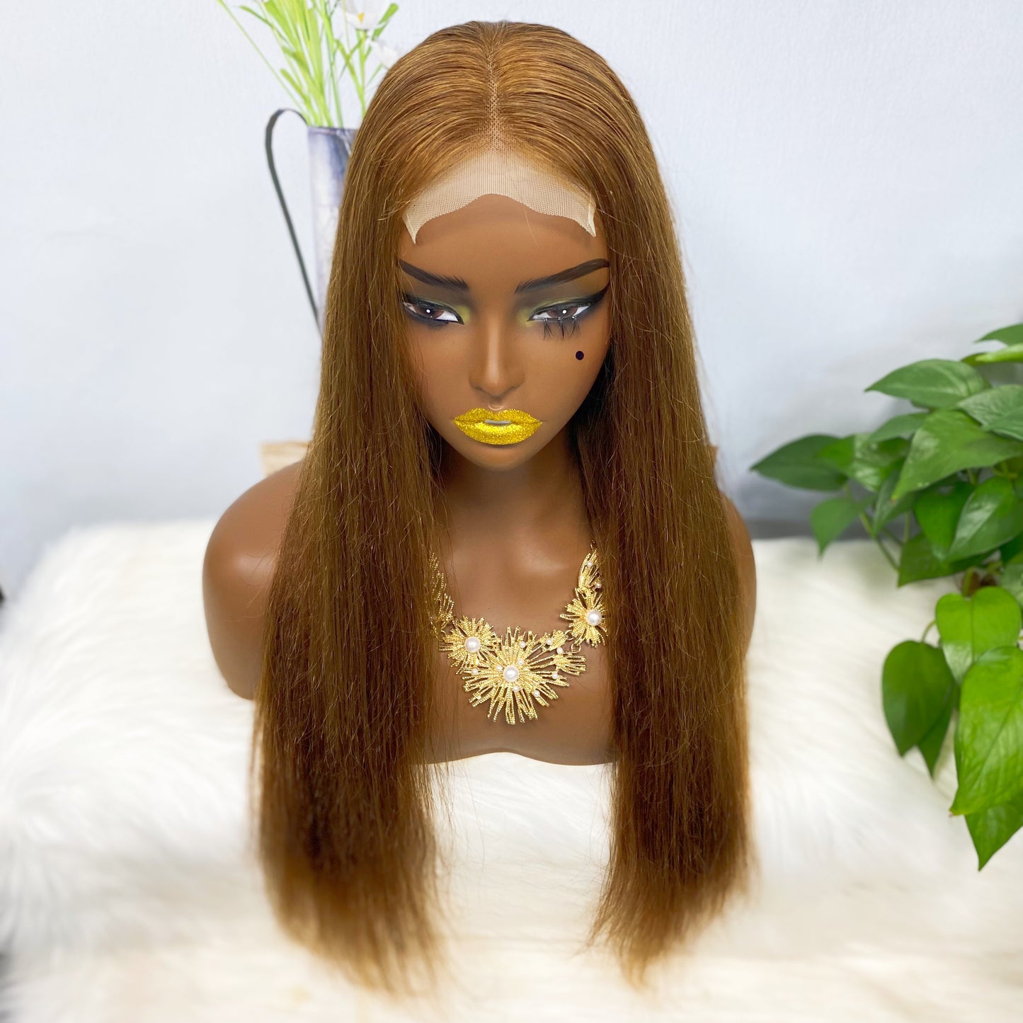 4*4 Lace Wig Straight Color 4# 22" Natural Human Hair Wig 300% Density