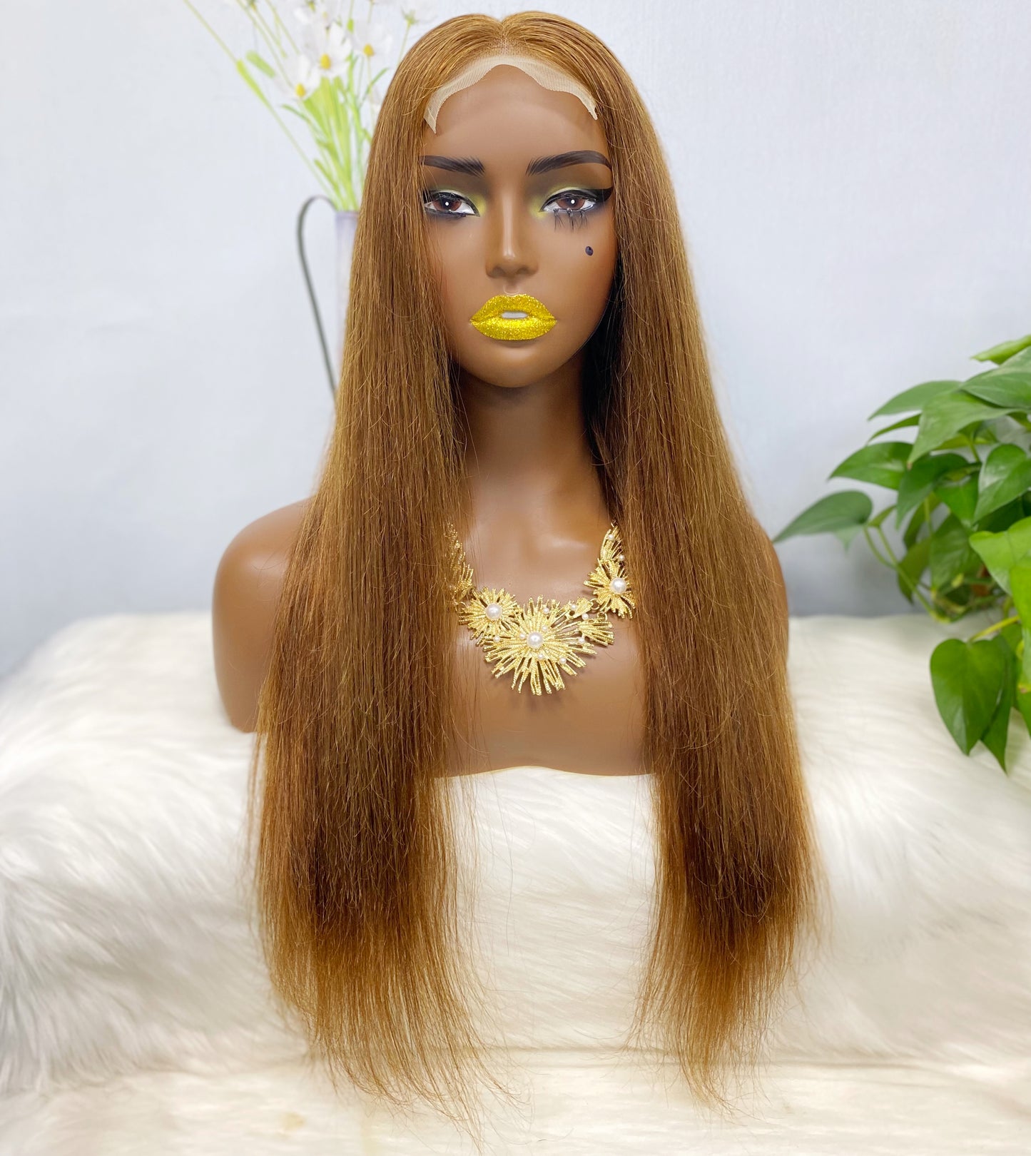 4*4 Lace Wig Straight Color 4# 22" Natural Human Hair Wig 300% Density