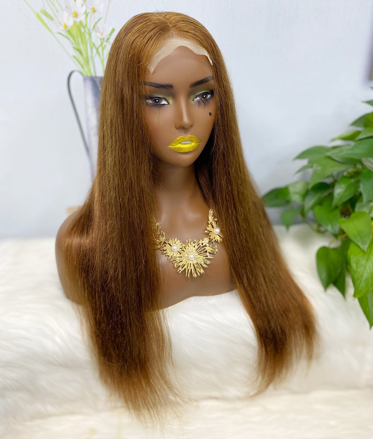 4*4 Lace Wig Straight Color 4# 22" Natural Human Hair Wig 300% Density