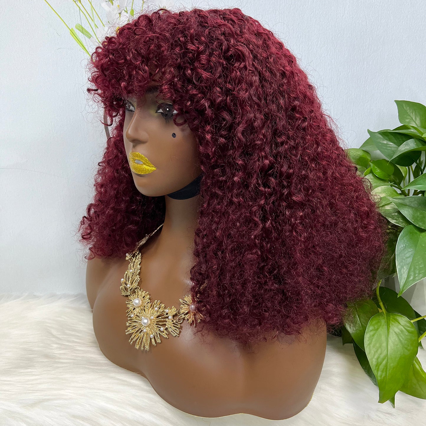 Fringe Double Drawn Wig Human Hair Pixie Curl Wigs 300% Density Ombre Color T4/30/4