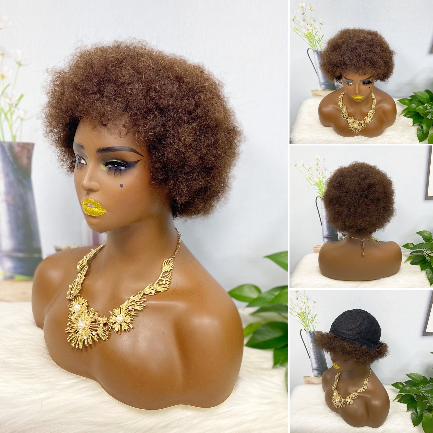 Afvo Wig Machine Human Hair Wig Natural Hair Wigs Color 2# 8inch