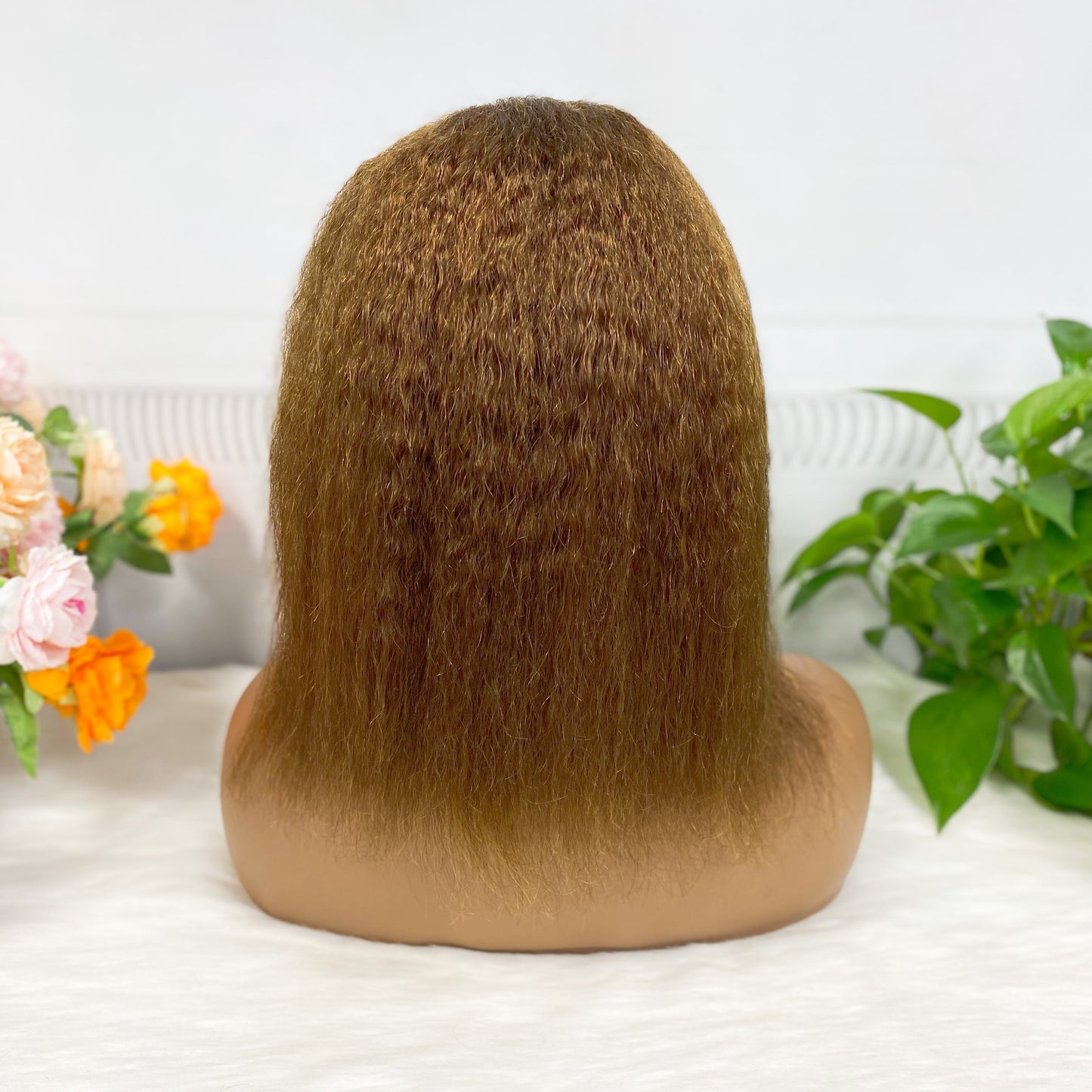 13*4 BoB Wig Kinky Straight Wigs Color 4# 200% Density