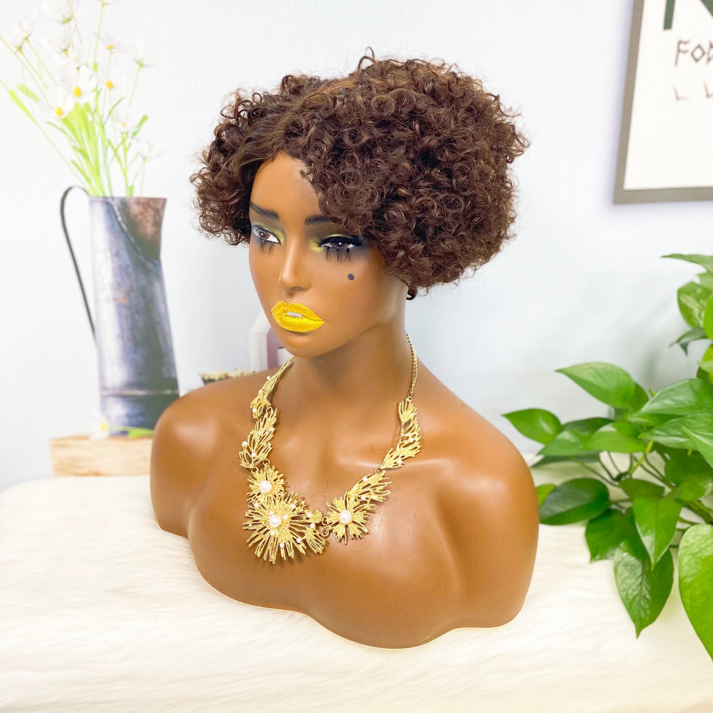 Machine Human Hair Wig Natural Hair Wig 310 Color 4#
