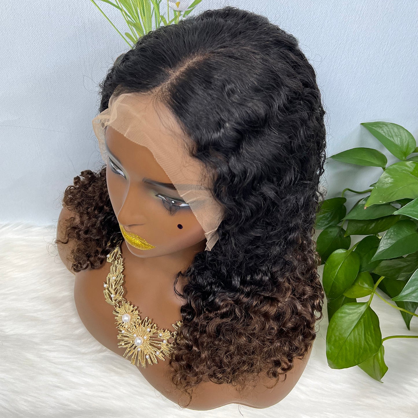 Double Drawn 13*4 Glueless Wig Burmese Curl Human Hair Wigs Ombre Color T1B/4 250% Densisty