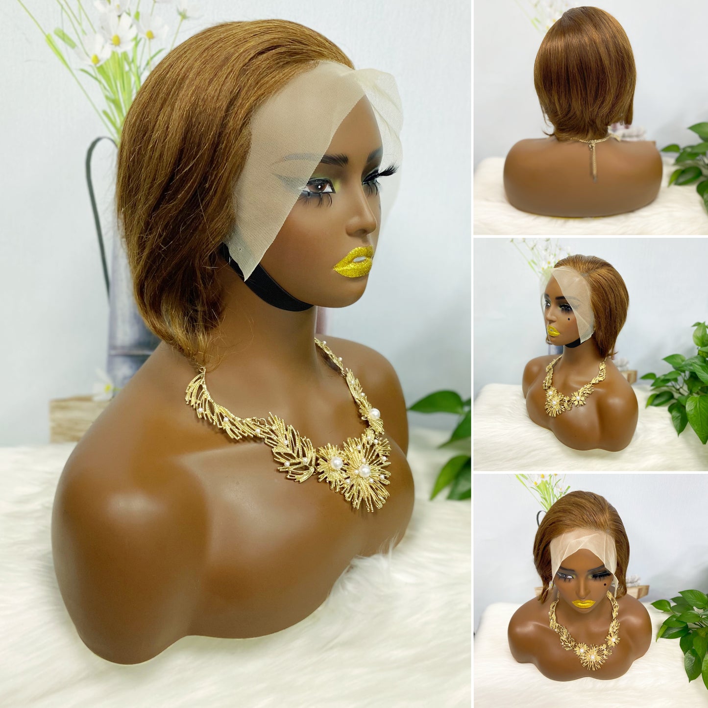 13*4 Lace Wig Pixie Cut Natural Virgin Human Hair Lace Wigs Color 1B