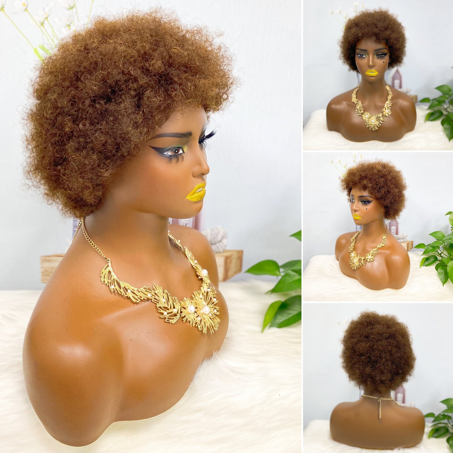 Afvo Wig Machine Human Hair Wig Natural Hair Wigs Color 4# 6inch