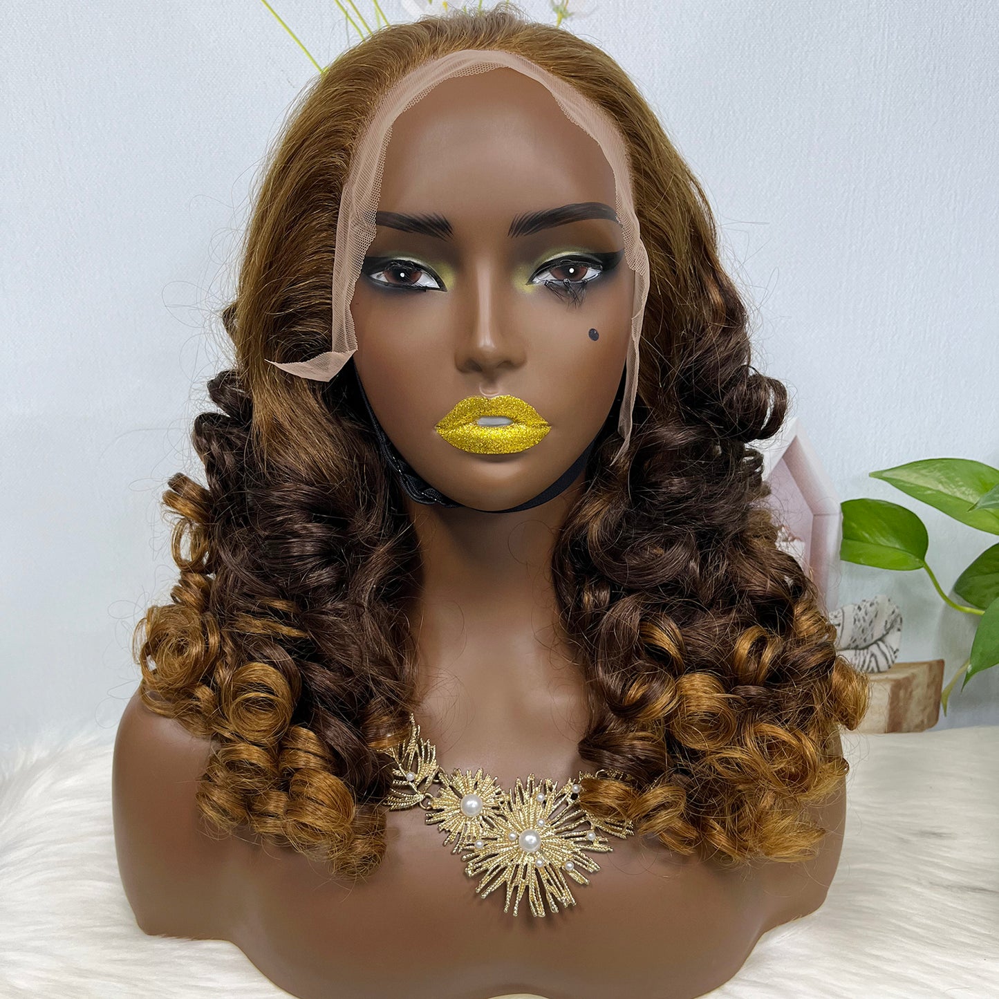 Double Drawn 13*4 Glueless Lace Wig Bouncy Curl Natural Human Hair Wigs Ombre Color T30/4/30 20"
